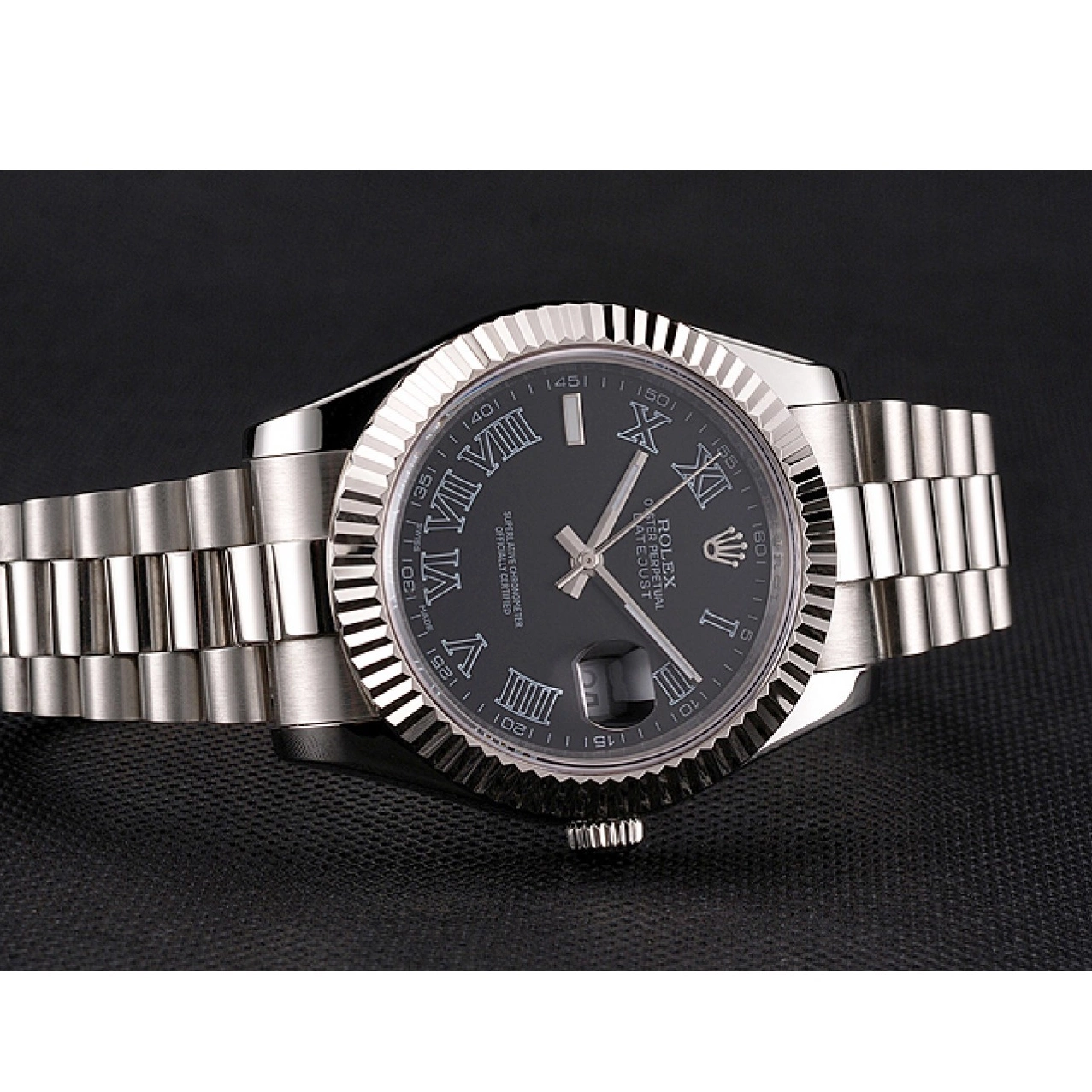 Aaa replica watch Dial Datejust Stainless Rolex Steel Case And Black Numerals Roman Bracelet Swiss 0516